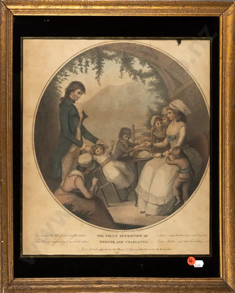 framed vintage print - family around table H-350 W-310 Image 1++