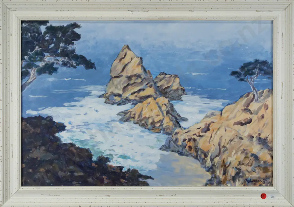 Joy Leech - framed acrylic - coastal scene H-390 W-590 Image 1++