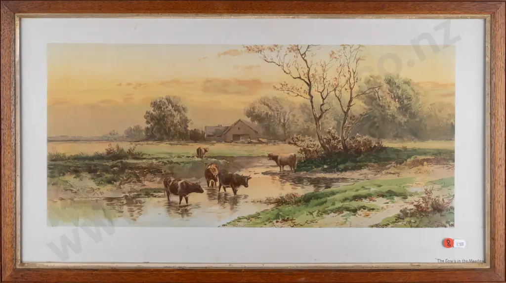 framed framed print "The Cows in the Meadow" H-250 W-550 Image 1++