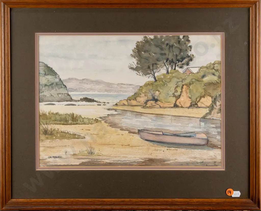 JM Ryburn - framed watercolour - coastal scene H-260 W-340 Image 1++