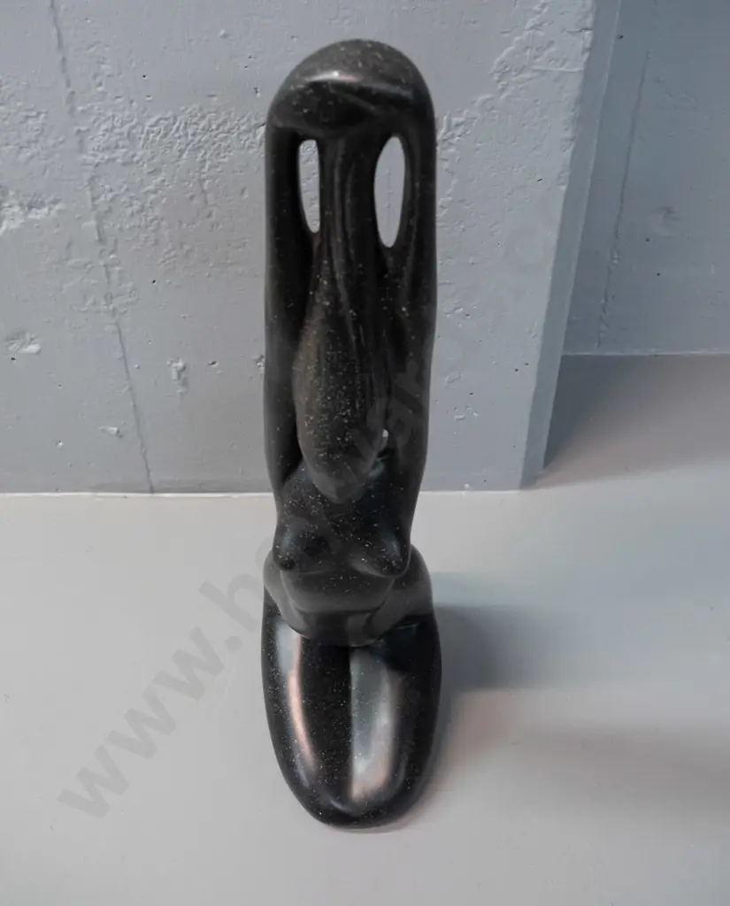 carved stone (or stone composite?) female seated figure with arms raised H-565 Image 1++