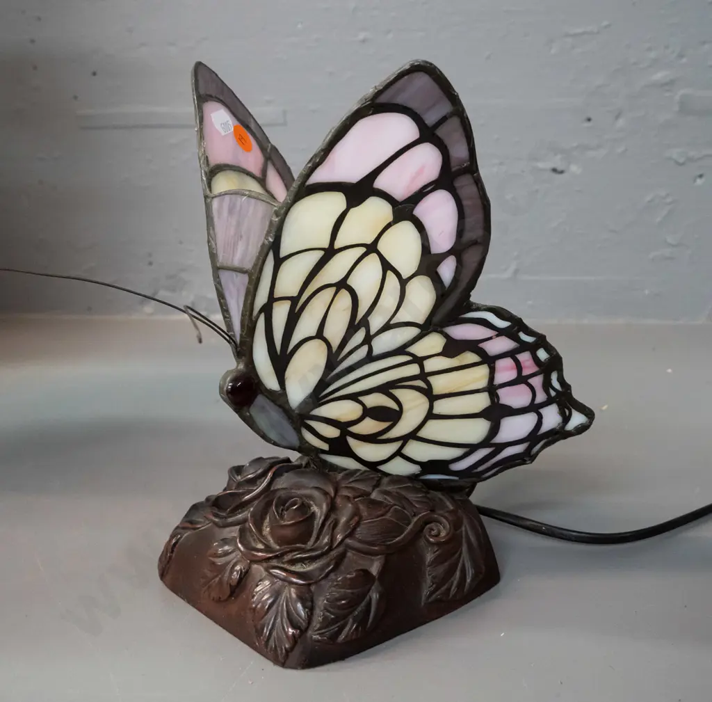 Tiffany style leadlight butterfly table lamp on bronze finish composite base H-240 L-280 Image 1++