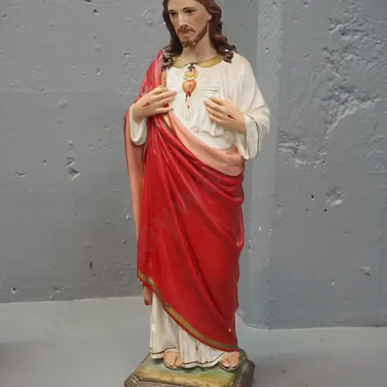 vintage hand painted matte glaze porcelain Christ figure - some chipping to paint H-410 W-150