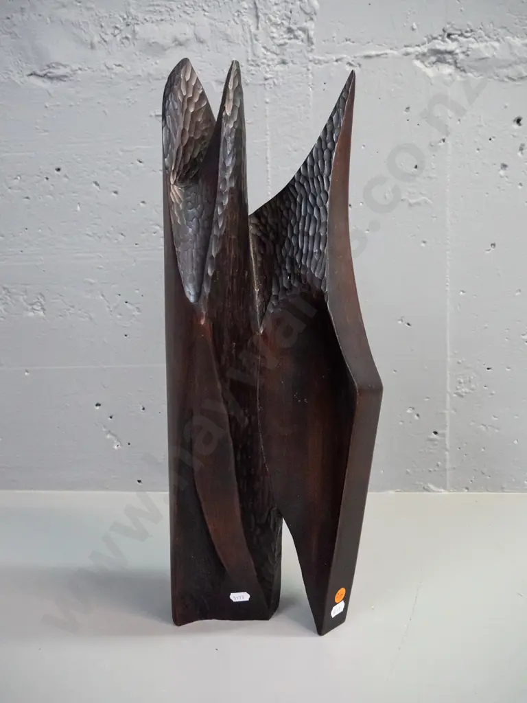 carved and dark stained hardwood sculpture / ornament with chip-carved detail H-490 Image 1++