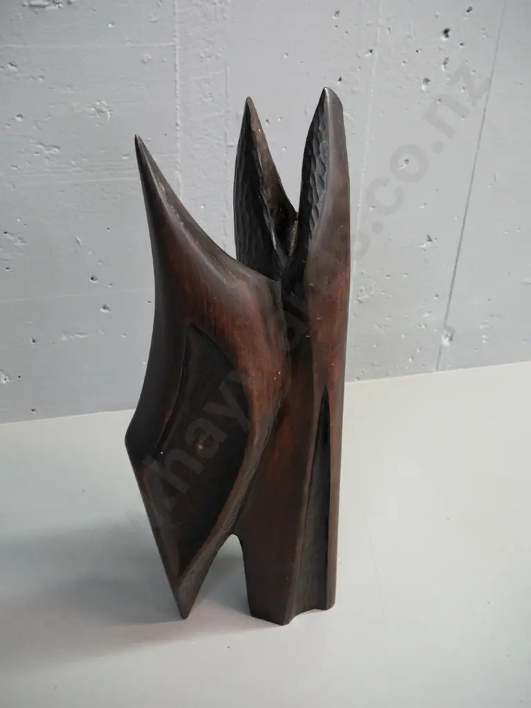 carved and dark stained hardwood sculpture / ornament with chip-carved detail H-490 Image 1++