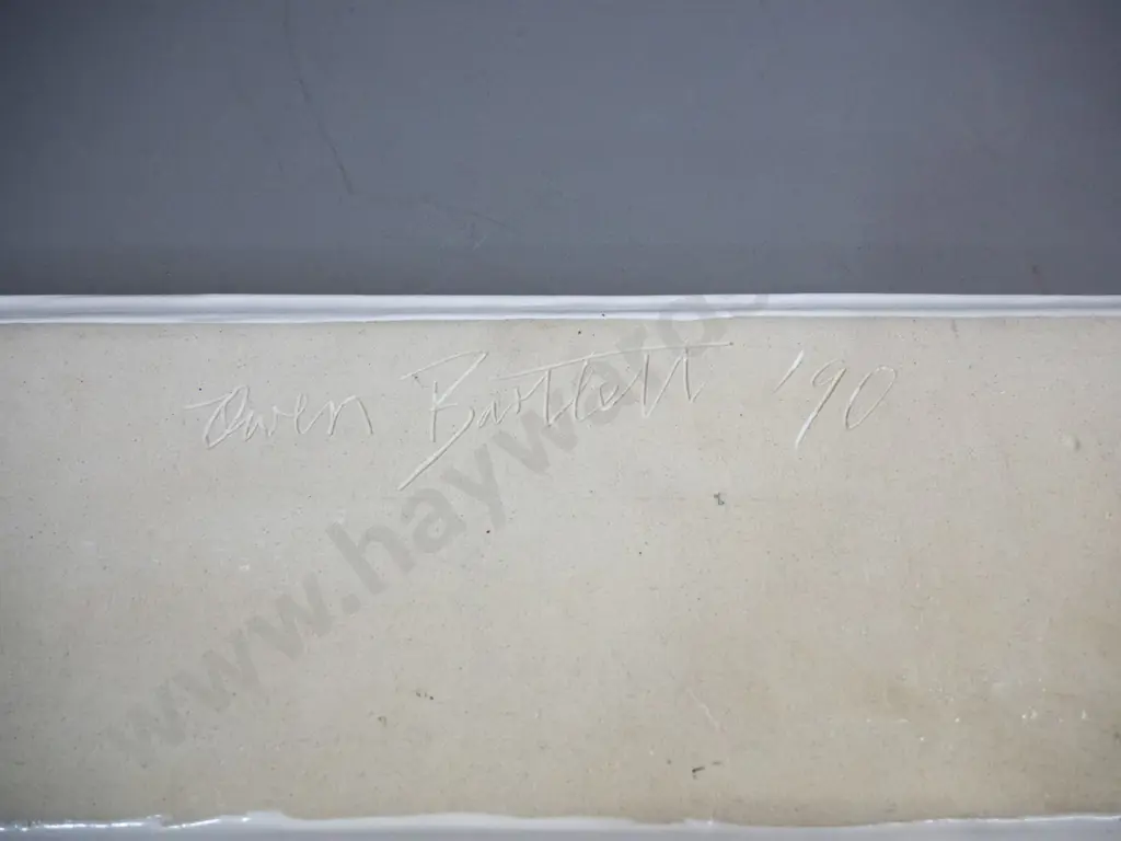 Owen Bartlett, Nelson NZ studio pottery serving tray / plate with figural design L-440 W-170 Image 1++