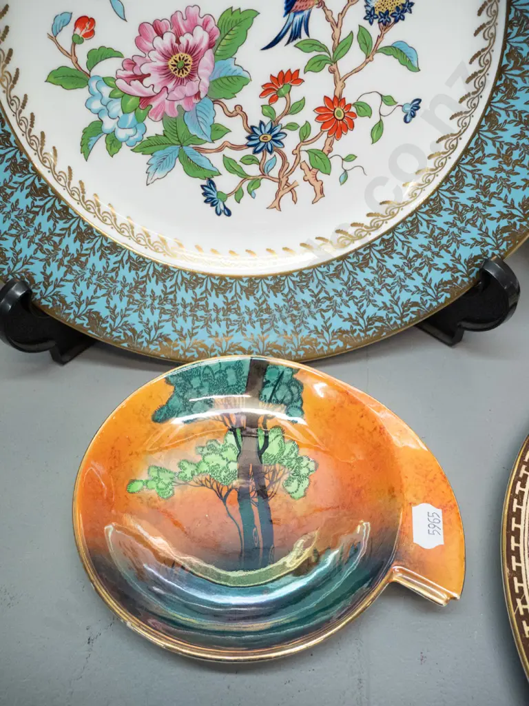 3 cabinet plates - Aynsley floral & bird motif D-270, Ambassador and one other and a Carlton ware small lustre dish Image 1++