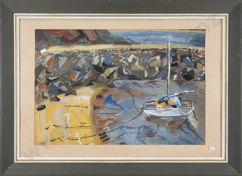 framed watercolour - boat H-330 W-510 Image 1++