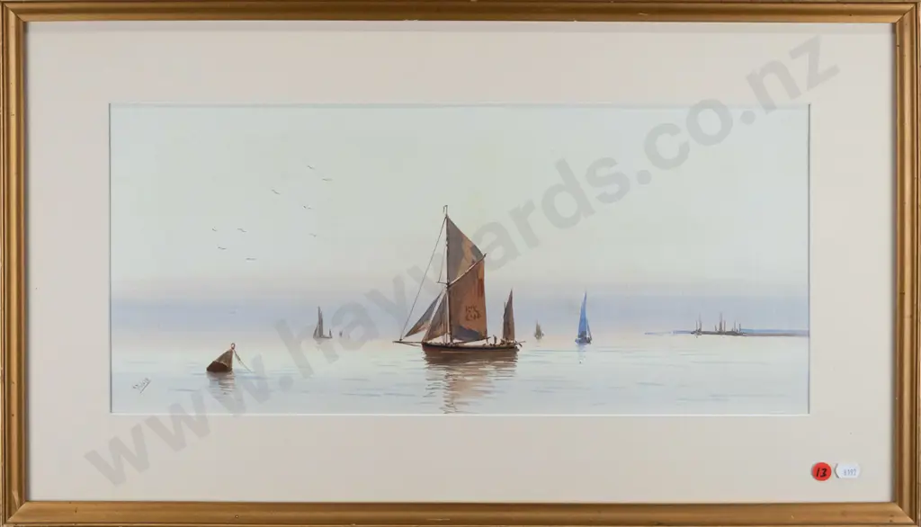 HR Cole - framed watercolour - sailing boats H-230 W-520 Image 1++