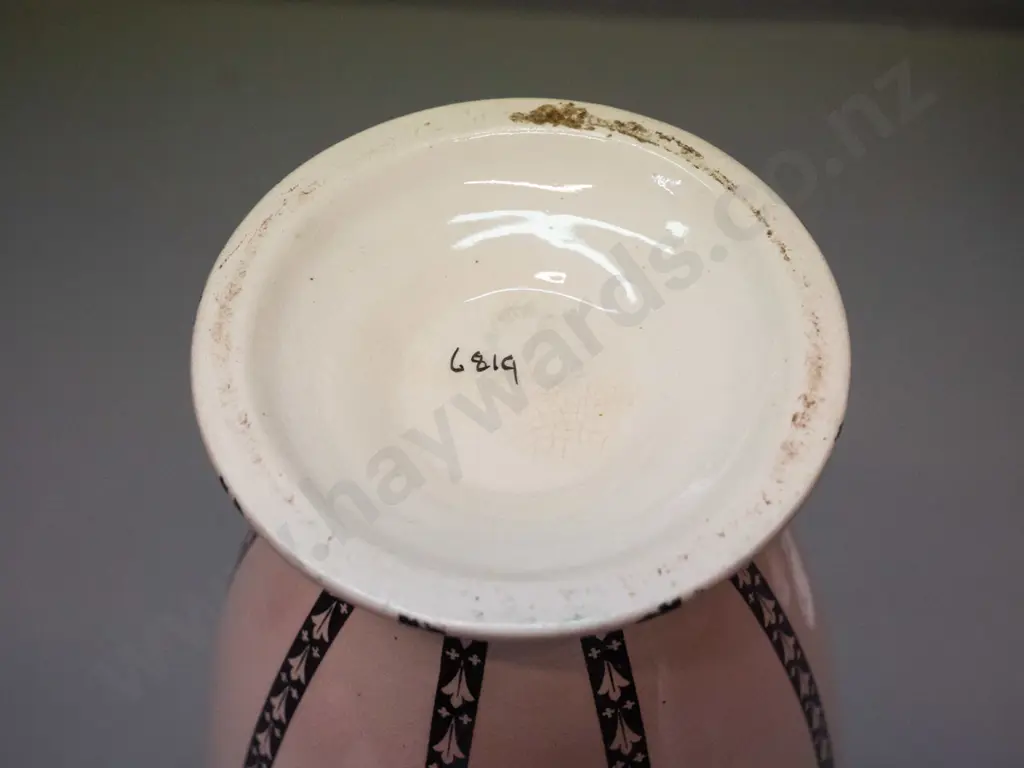 vintage deco pink flower vase with floral bands H-340 D-140 Image 1++