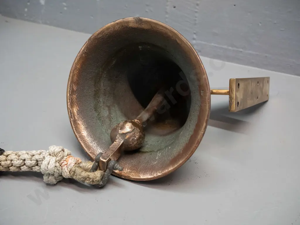 heavy bronze bell on brass mounting bracket with plaited cord pull - bell is H-100 D-150 Image 1++