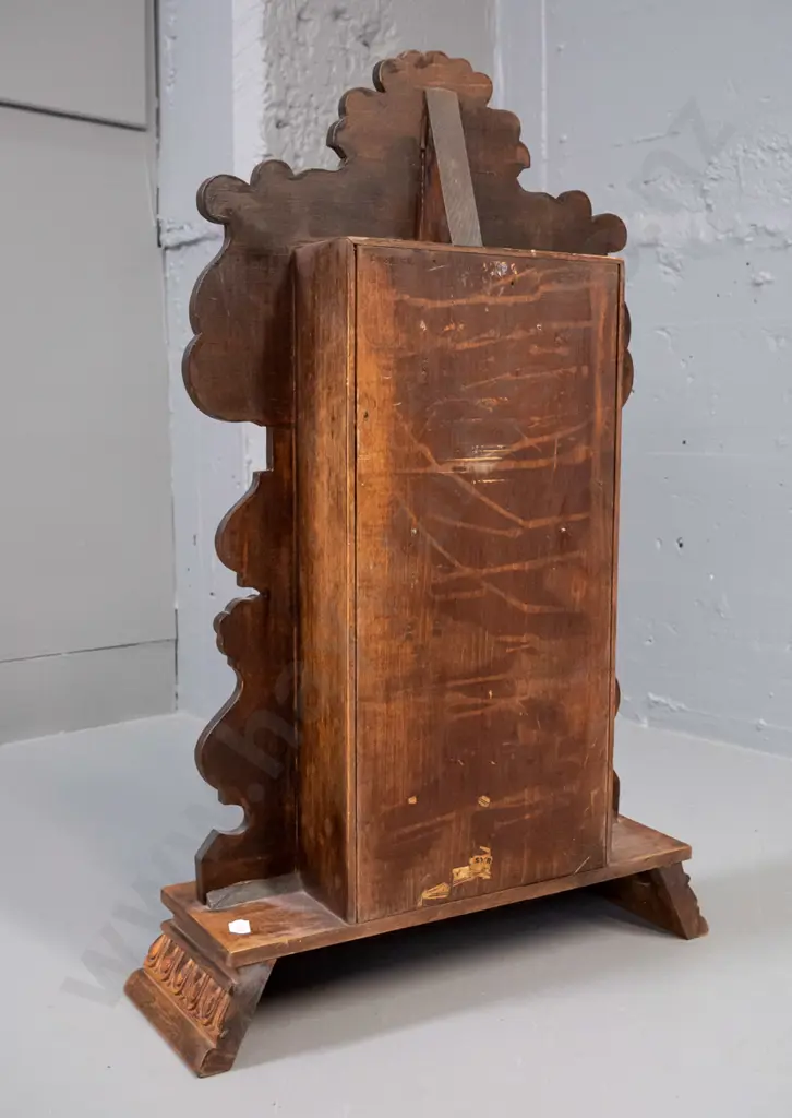 vintage Ansonia mantel clock with press-carved timber case, with key and chrome pendulum H-560 W-320 Image 1++