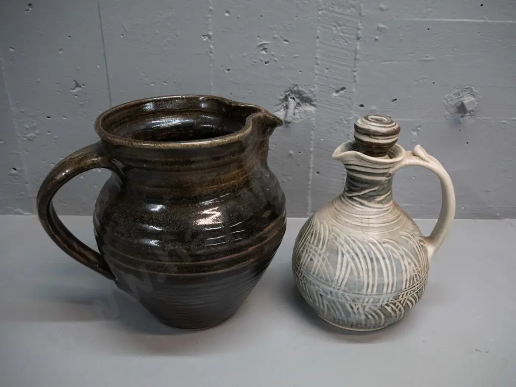 2 pieces of New Zealand studio pottery - large jug marked Lehmann's Pottery Havelock North H-240 W-270 and a stoppered Image 1++
