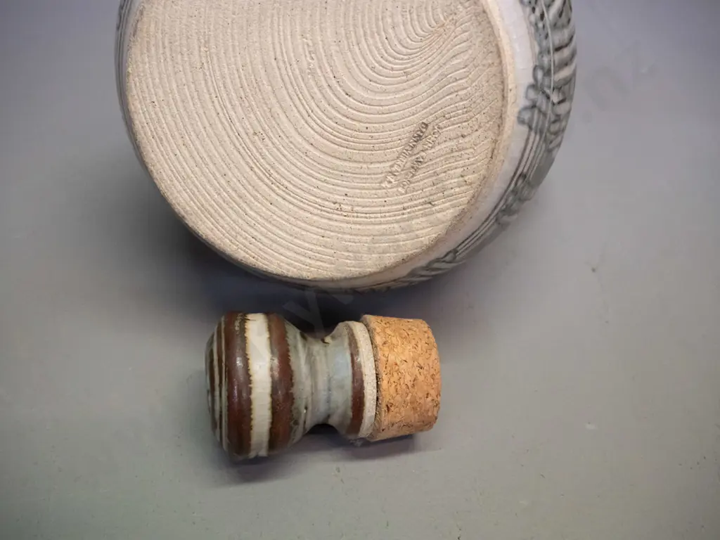 2 pieces of New Zealand studio pottery - large jug marked Lehmann's Pottery Havelock North H-240 W-270 and a stoppered Image 1++