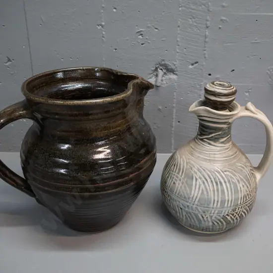 2 pieces of New Zealand studio pottery - large jug marked Lehmann's Pottery Havelock North H-240 W-270 and a stoppered