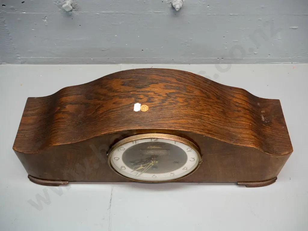 oak cased Kaiser mantel clock with 1957 presentation plaque - W. Larsen from Staff of DCC Works Dept. Movement may need Image 1++
