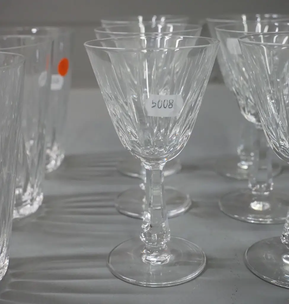 3 matching sets of 6 crystal fluted side drinking glasses - water tumblers H-110, liqueur and sherry Image 1++