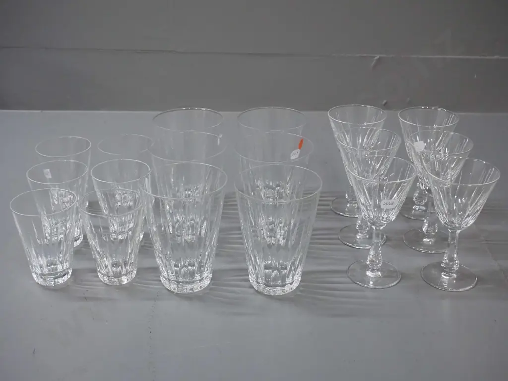 3 matching sets of 6 crystal fluted side drinking glasses - water tumblers H-110, liqueur and sherry Image 1++
