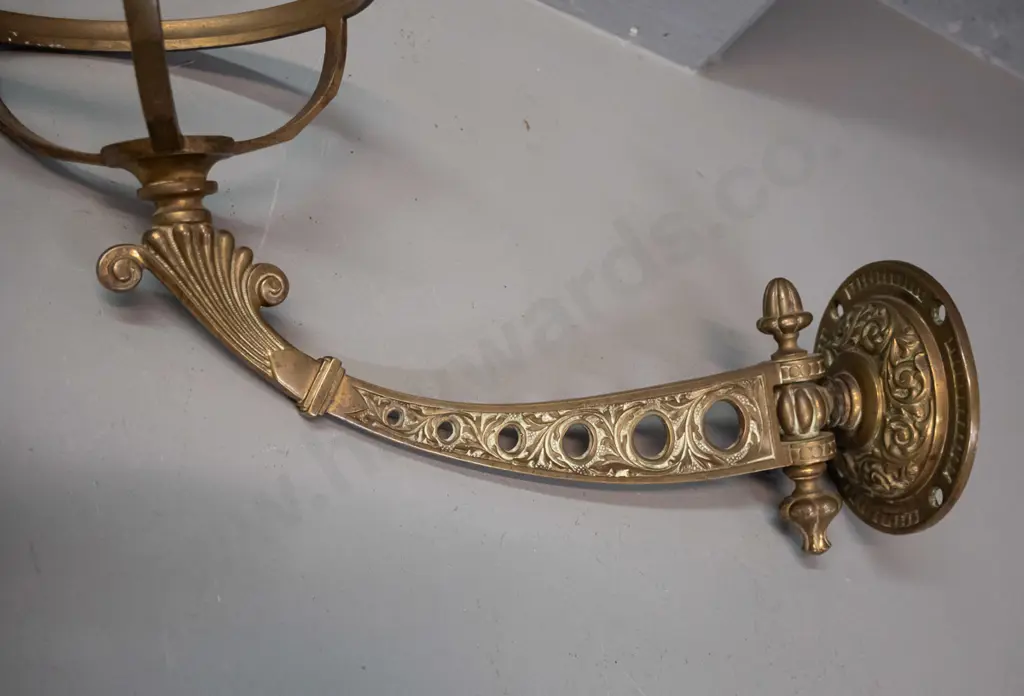 vintage wall sconce mounted kerosene lamp with large swinging wall bracket and arm, clear glass chimney - some Image 1++