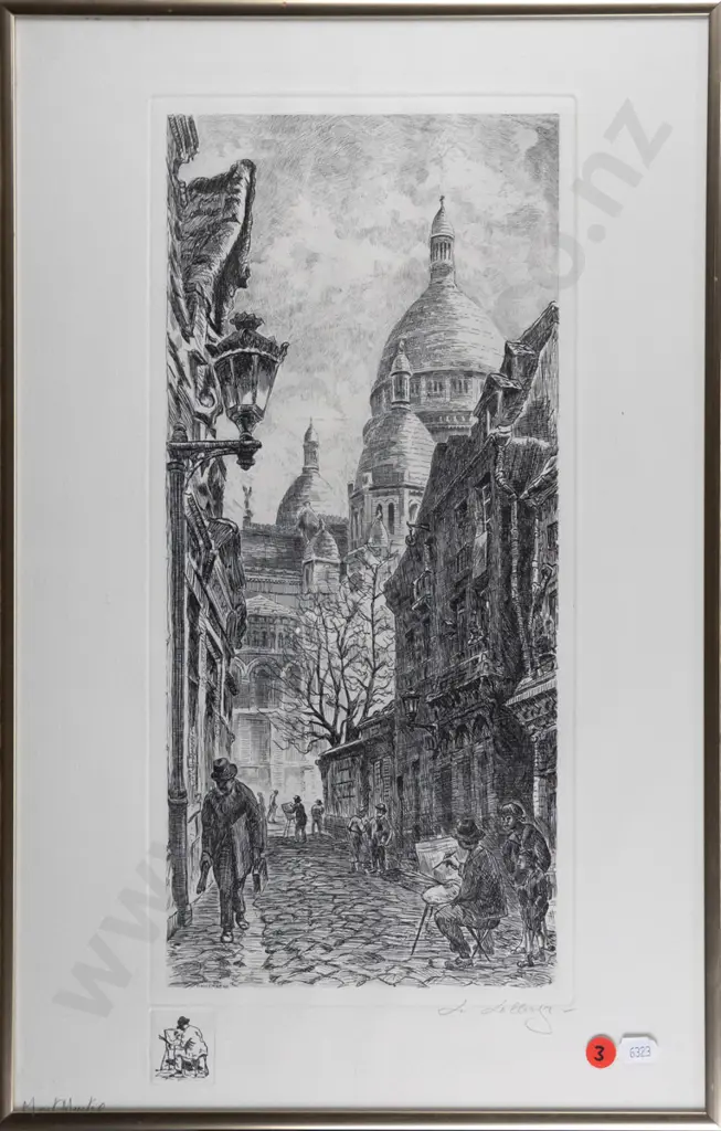 illegible signature - framed etching Montmartre H-390 W-180 Image 1++