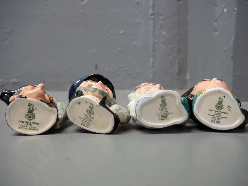 4 small Royal Doulton character jugs, approx H-60 - Neptune, Captain Ahab, Long John Silver, Captain Henry Morgan - Image 1++