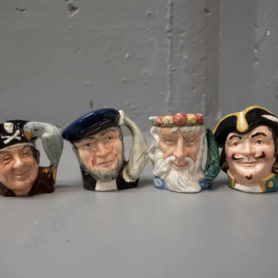 4 small Royal Doulton character jugs, approx H-60 - Neptune, Captain Ahab, Long John Silver, Captain Henry Morgan -