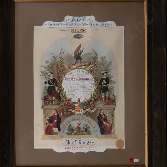 framed Ancient Order of Foresters 1934 H-450 W-310