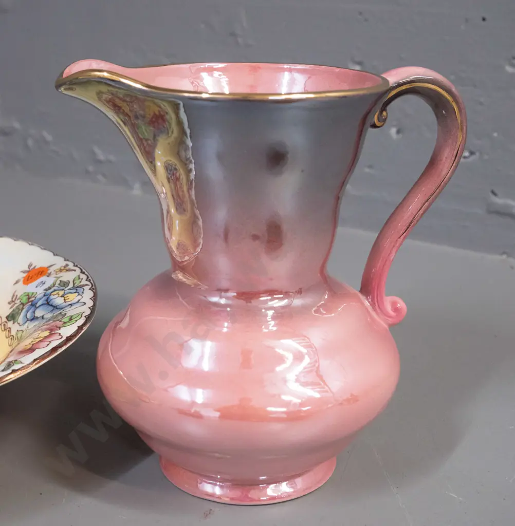2 pieces of Maling china - lustre glaze jug H-170 and a peony rose pattern fruit bowl Image 1++