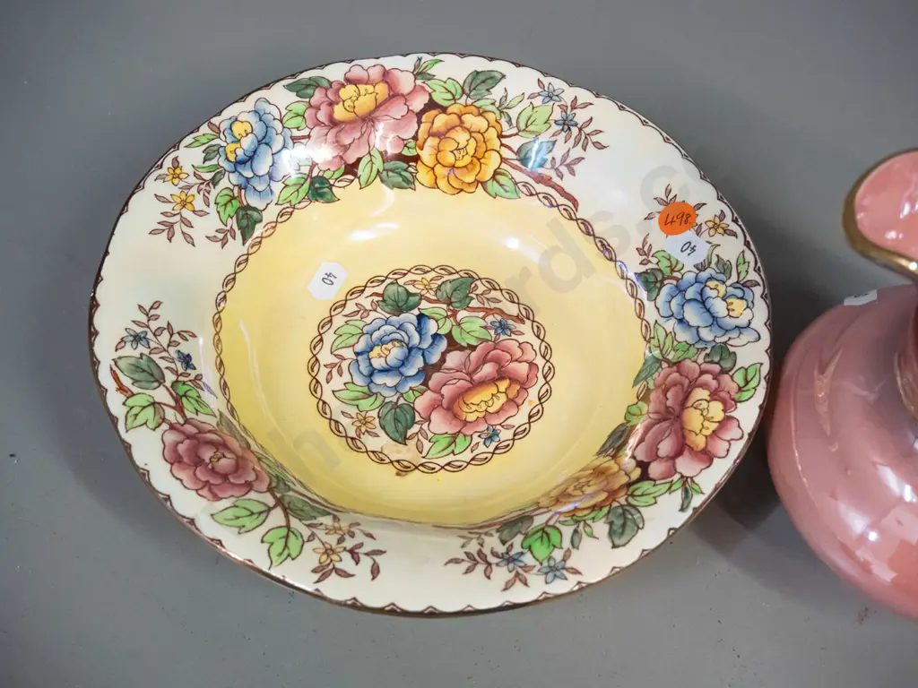 2 pieces of Maling china - lustre glaze jug H-170 and a peony rose pattern fruit bowl Image 1++