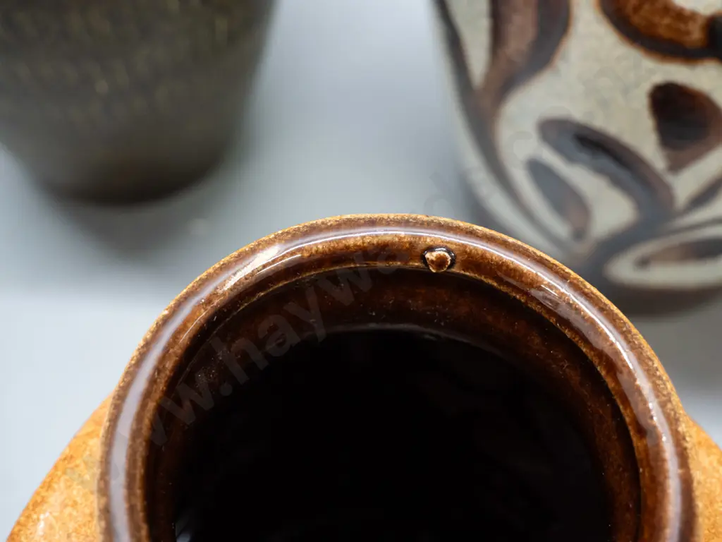 4 German pottery vases - squarish brown has small firing fault inside top rim. Tallest is H-260 Image 1++