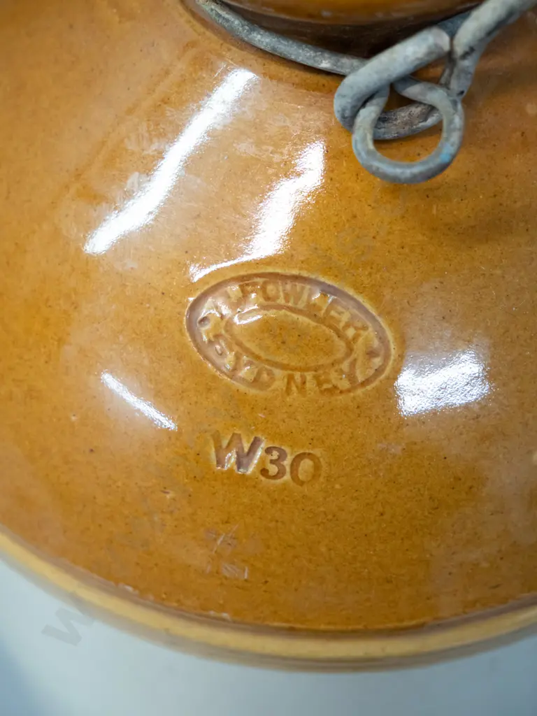 narrow mouth stoneware crock with wire handle - marked West & Co. Dunedin H-330 D-170 Image 1++