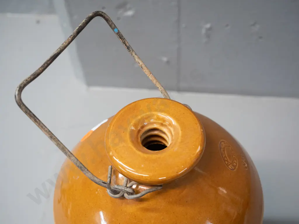 narrow mouth stoneware crock with wire handle - marked West & Co. Dunedin H-330 D-170 Image 1++