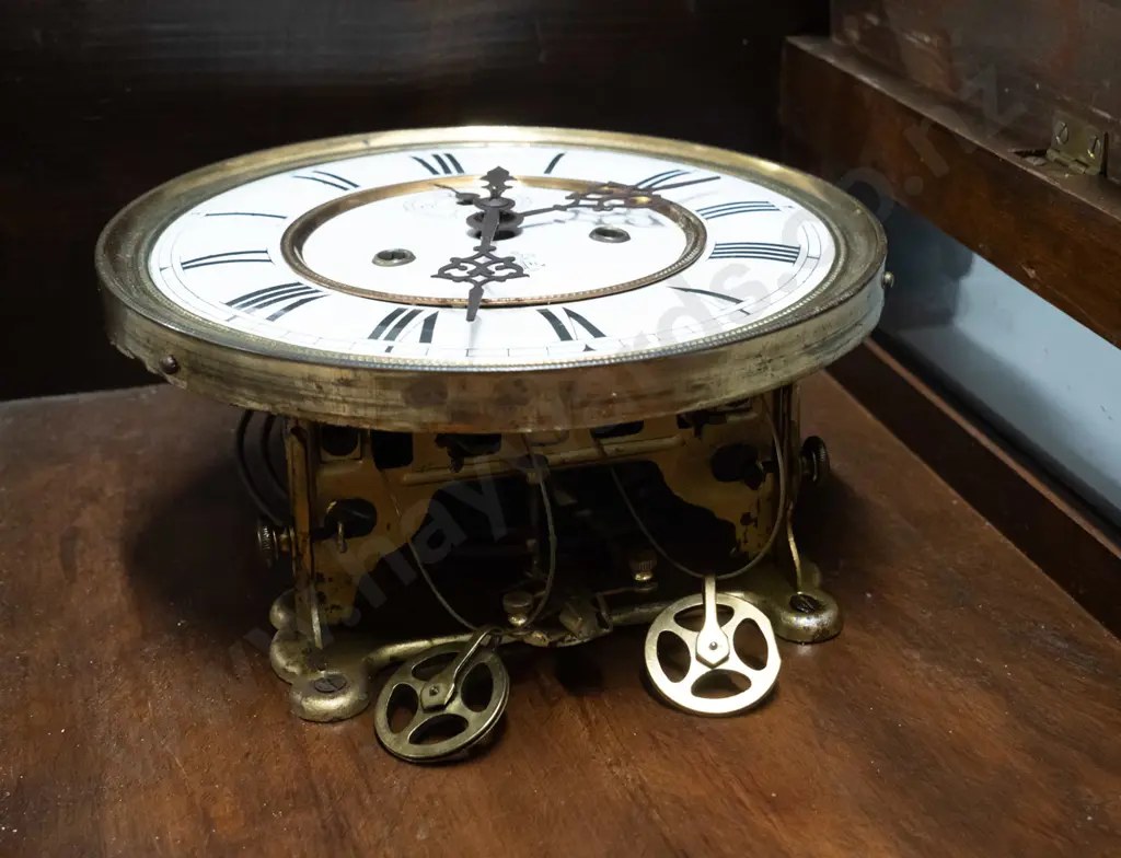 restorer's antique large timber cased striking wall clock. Porcelain face marked "GB" (Gustav Becker, Freiburg according Image 1++