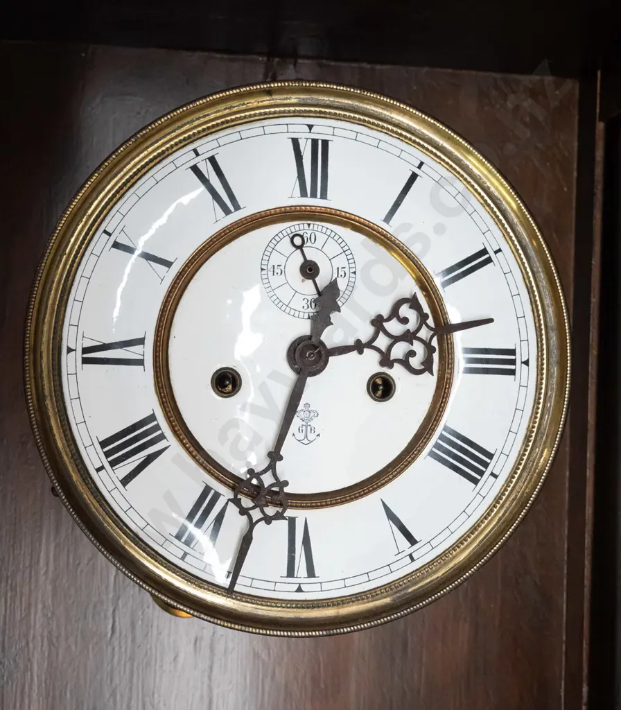 restorer's antique large timber cased striking wall clock. Porcelain face marked "GB" (Gustav Becker, Freiburg according Image 1++