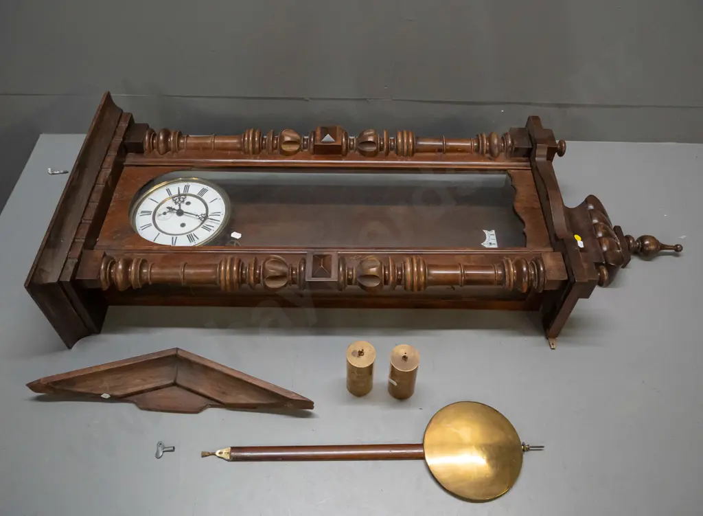 restorer's antique large timber cased striking wall clock. Porcelain face marked "GB" (Gustav Becker, Freiburg according Image 1++
