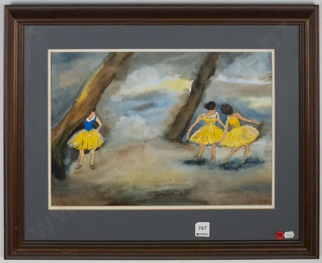 Shirley Lindsay - framed watercolour "Ballet tete a tete" H-270 W-370 Image 1++