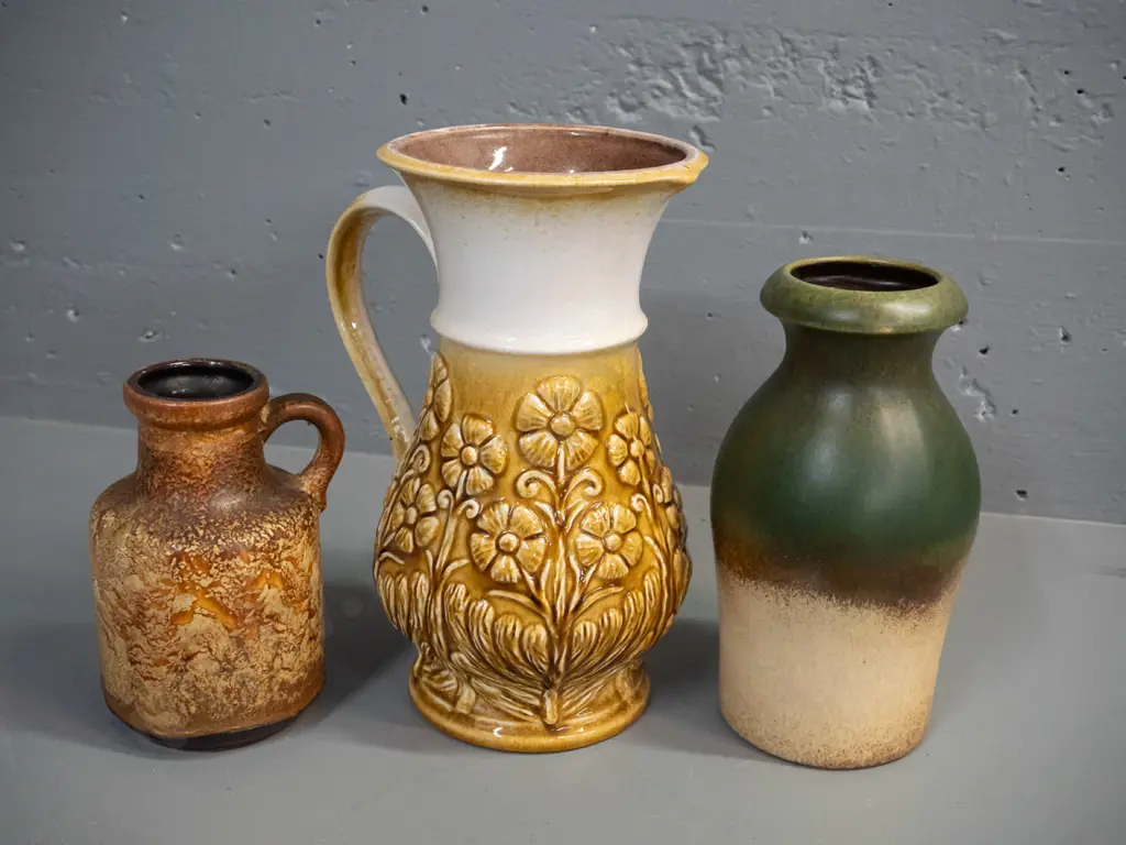 3 German pottery vases - raised floral motif jug H-260 and 2 others Image 1++