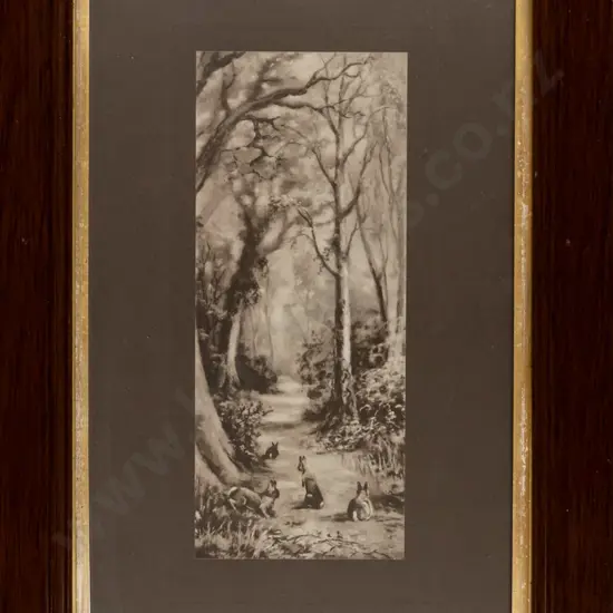 framed vintage print - rabbits H-355 W-145