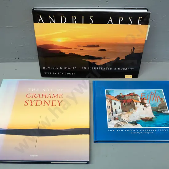 3 books - signed copy of Andris Apse Odyssey and Images 2006, The Art of Grahame Sydney 2001, Tom Esplin 2006. Fading to