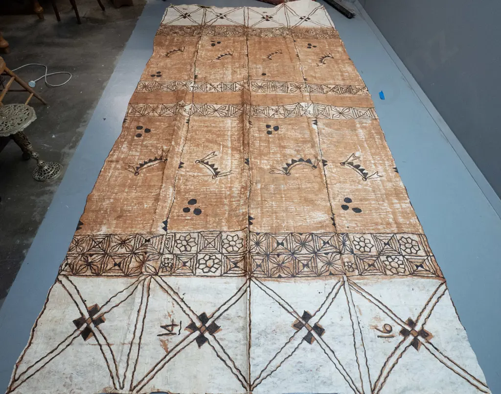 very large tapa cloth with digits 14 and 16 on each end. L-3960 W-1940 Image 1++