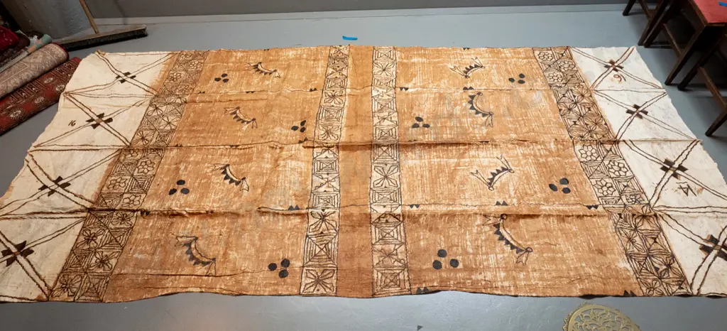 very large tapa cloth with digits 14 and 16 on each end. L-3960 W-1940 Image 1++