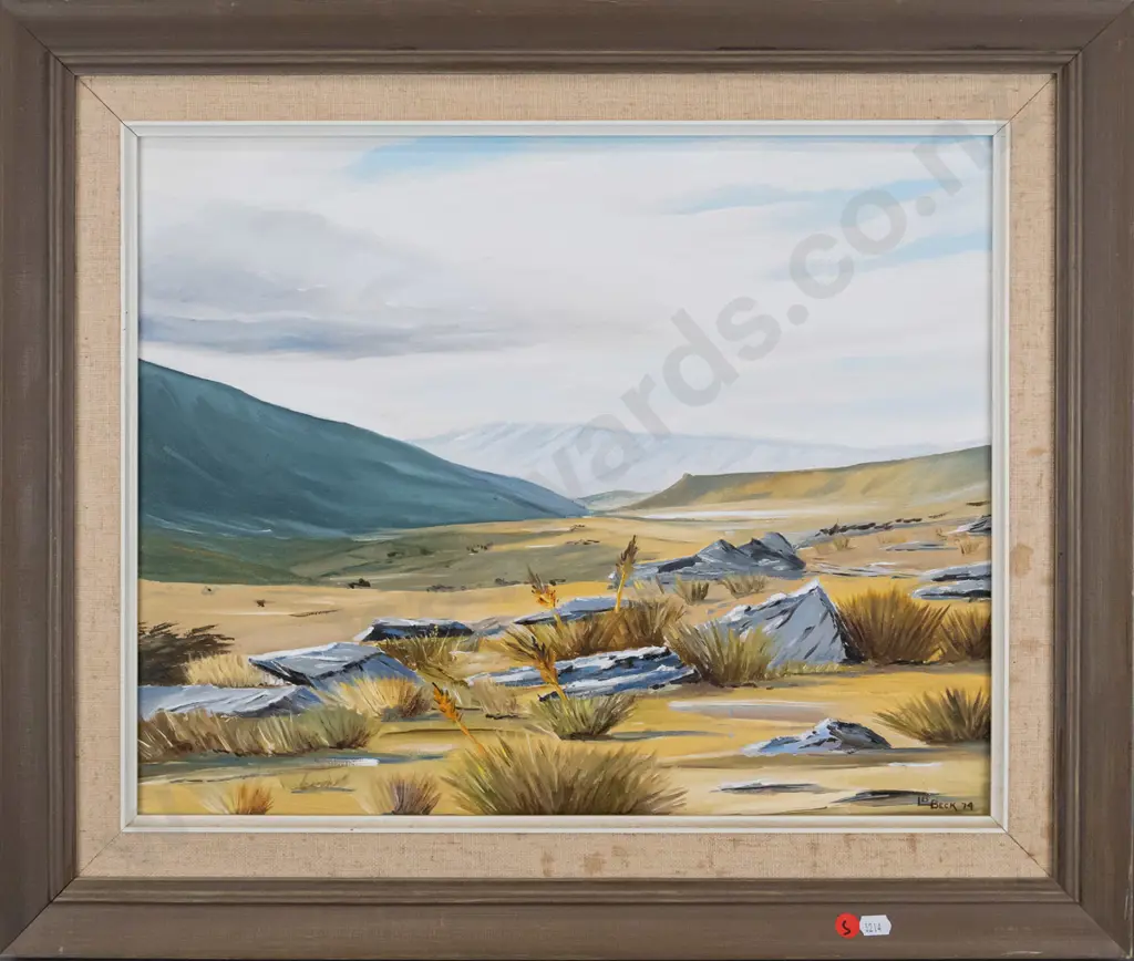 Les Beck '74 - framed oil "Moonlight District Near Macraes Flat" H-390 W-490 Image 1++