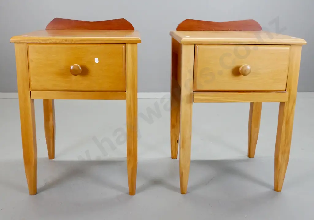 pair of rimu & cedar single drawer bedside tables with slides below drawers H-690 W-460 D-370 Image 1++