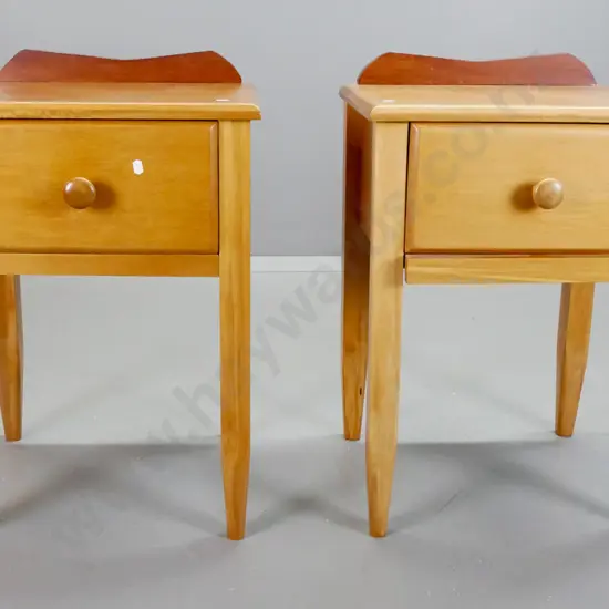 pair of rimu & cedar single drawer bedside tables with slides below drawers H-690 W-460 D-370