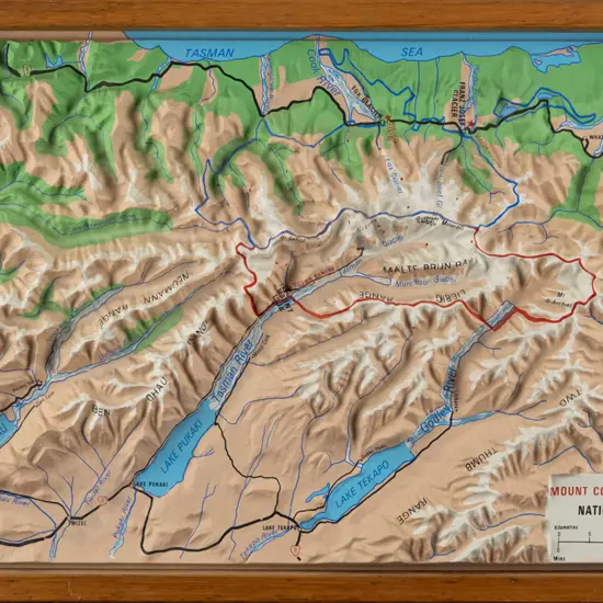 framed plastic 3D map of Mount Cook and Wesdtland Overall H-260 W-380