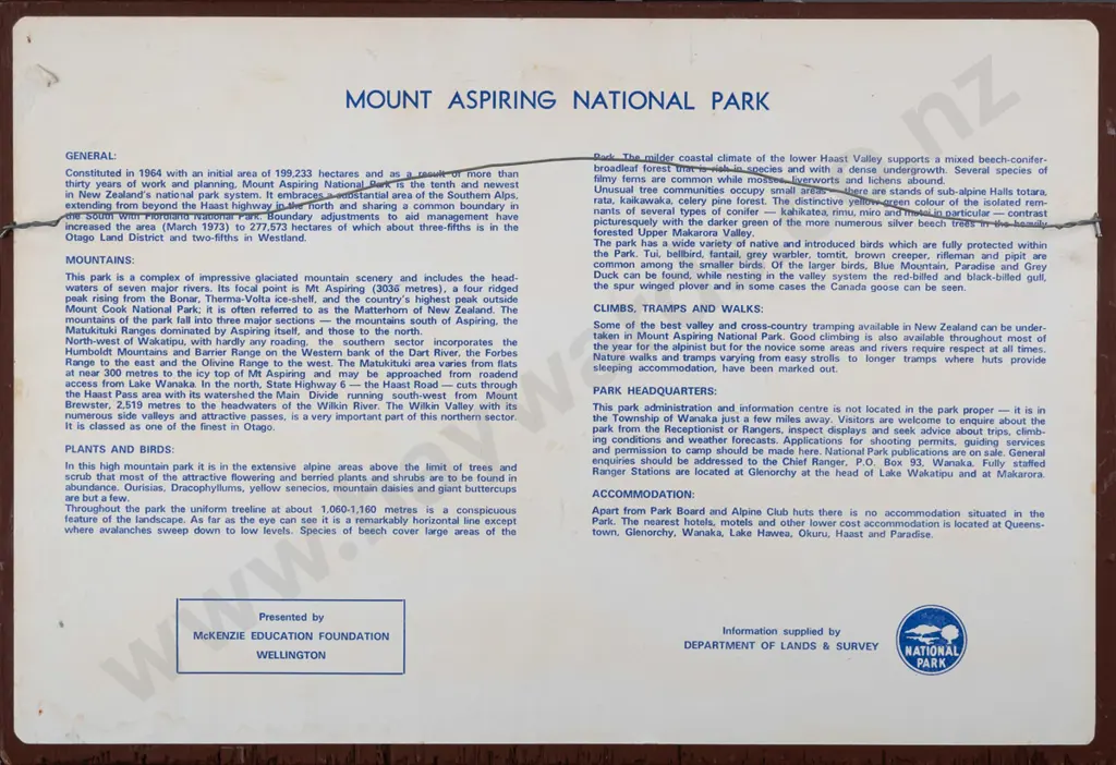 framed plastic 3D map of Mount Aspiring National Park Overall H-260 W-380 Image 1++