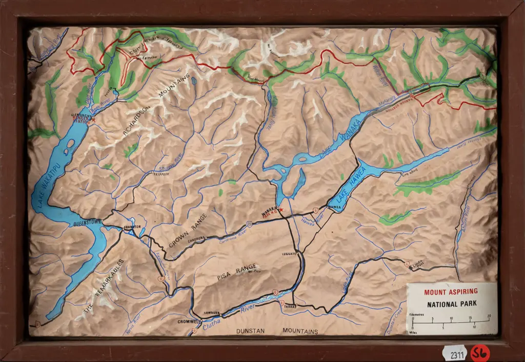framed plastic 3D map of Mount Aspiring National Park Overall H-260 W-380 Image 1++