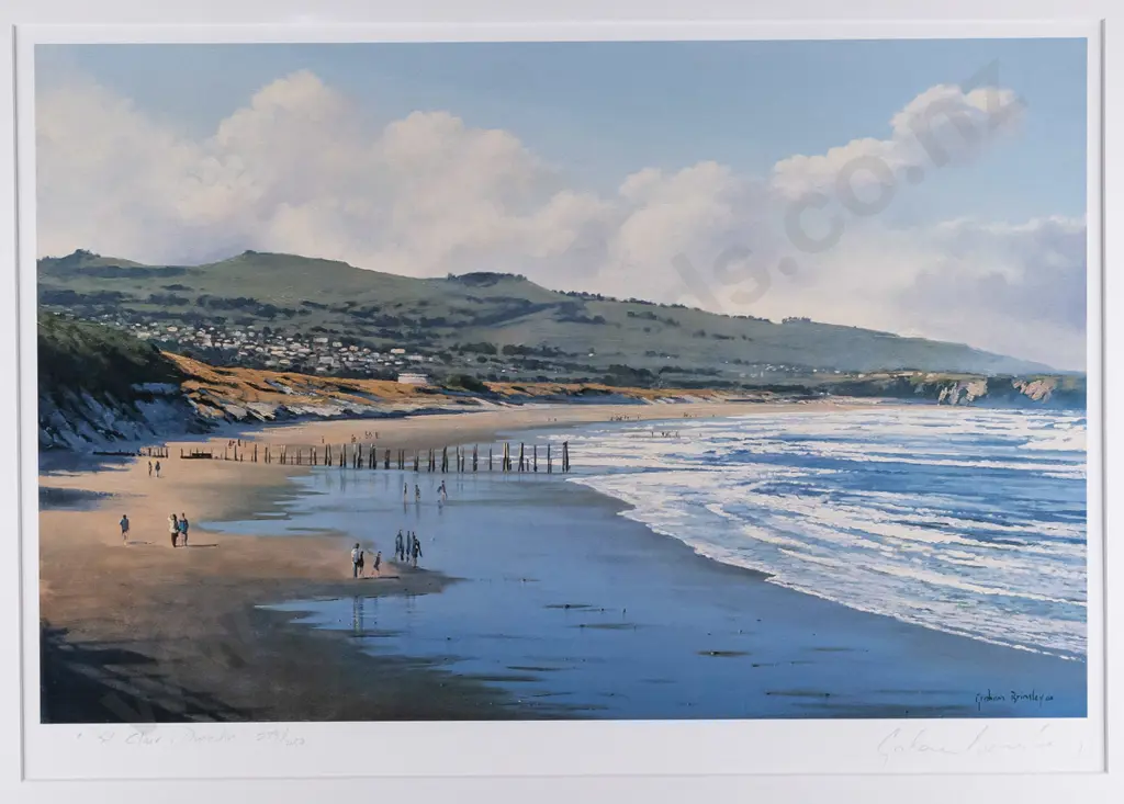 framed signed Graham Brinsley print 239/450 "St Clair, Dunedin" H-350 W-550 Image 1++