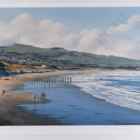 framed signed Graham Brinsley print 239/450 "St Clair, Dunedin" H-350 W-550