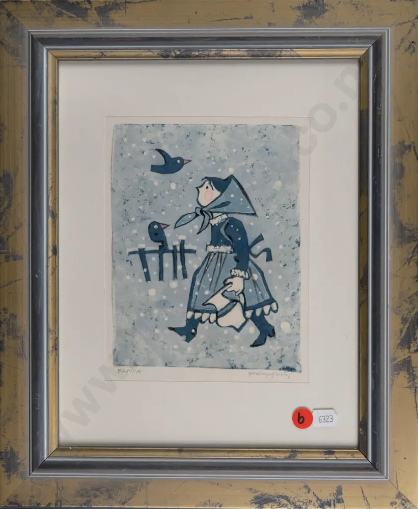 illegible signature - framed print on fabric "Batika" H-160 W-125 Image 1++